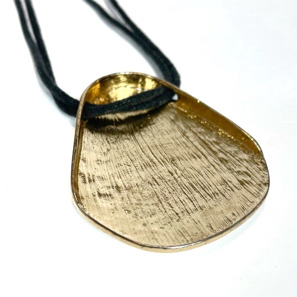 Cord Necklace with Hammered Pendant in Black/Gold Tone - Picture 4 of 5